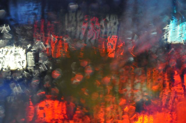 View from Berlin bus through rain