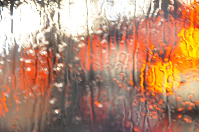 View from Berlin bus through rain